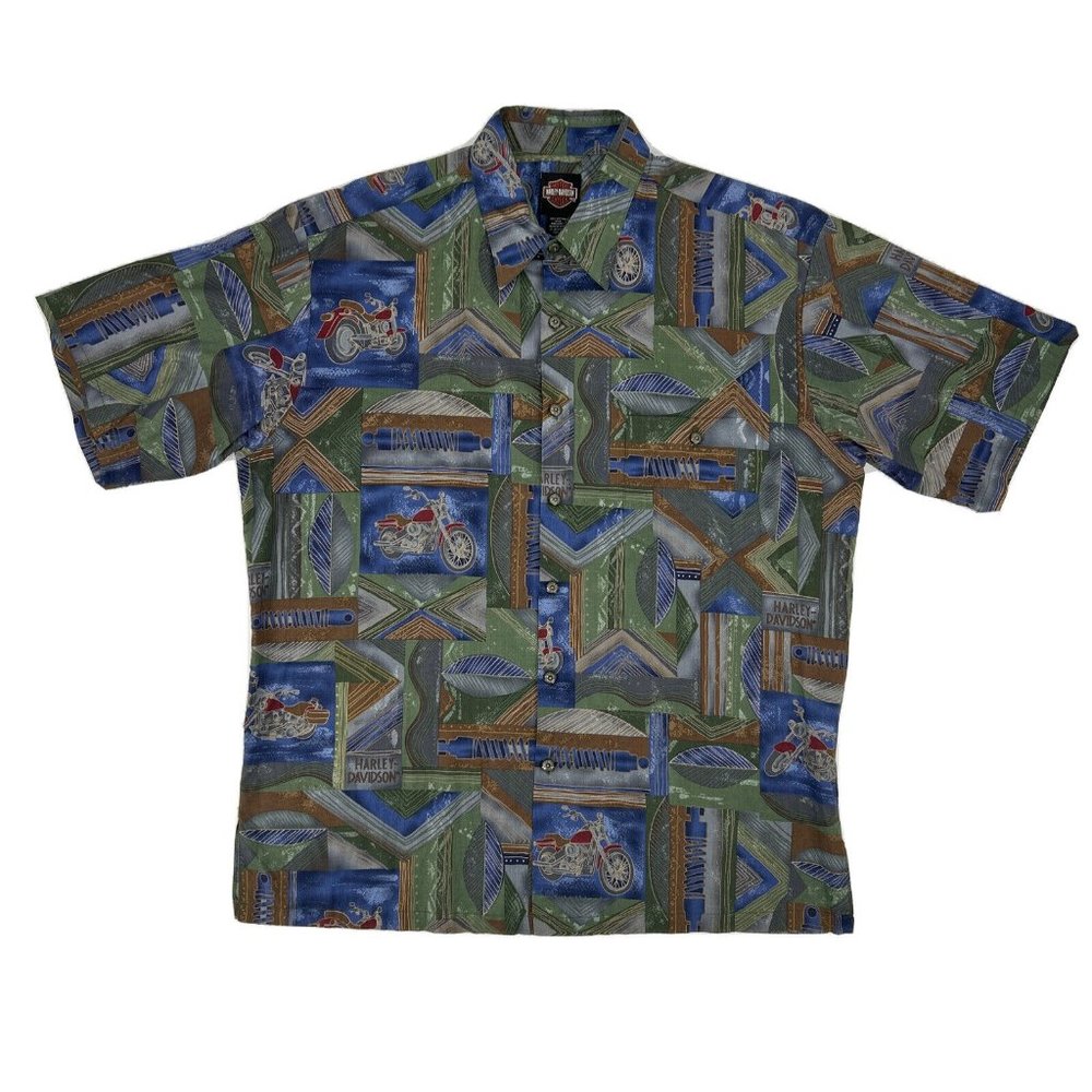 Men's Harley-Davidson Short Sleeve Button Down Shirt Multicolor L Tori‎ Richard